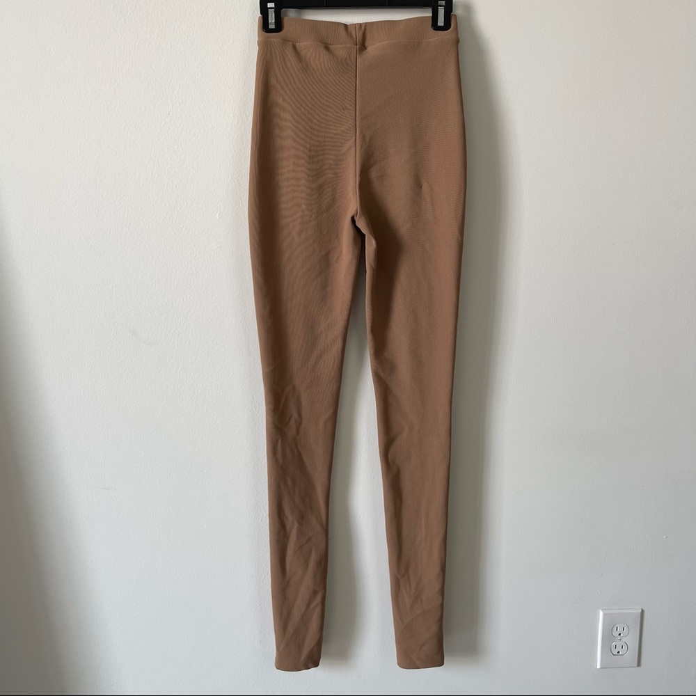 ZARA SLIT RIBBED LEGGINGS SIZE S LIGHT CAMEL